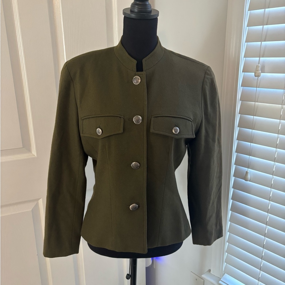 Women's Olive Utility Jacket with Metallic Accents